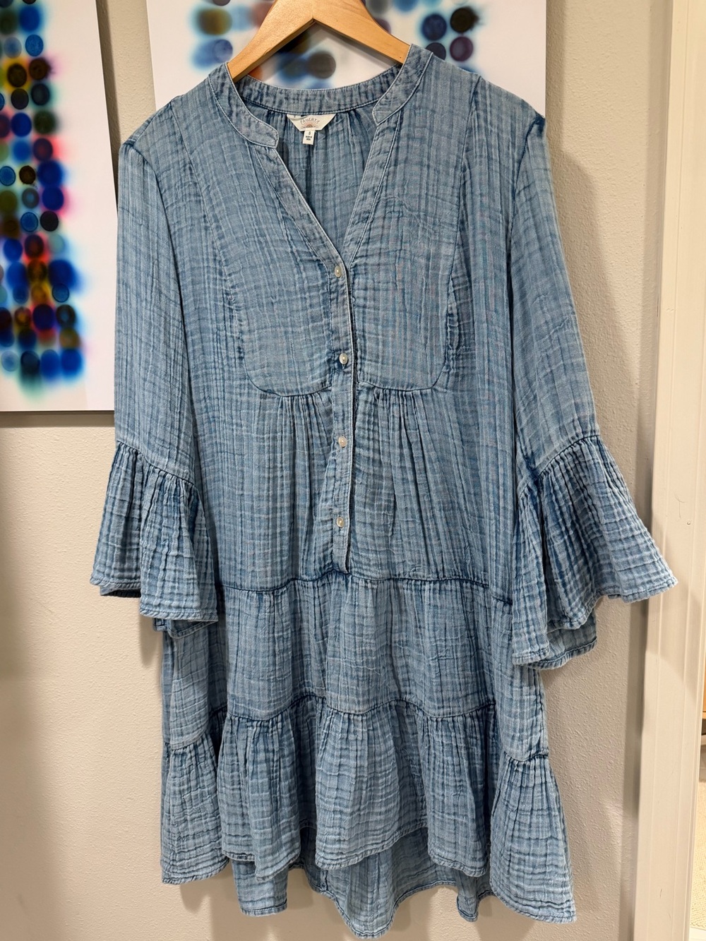Faherty Light Wash Crinkled Cotton Button-Front Top
